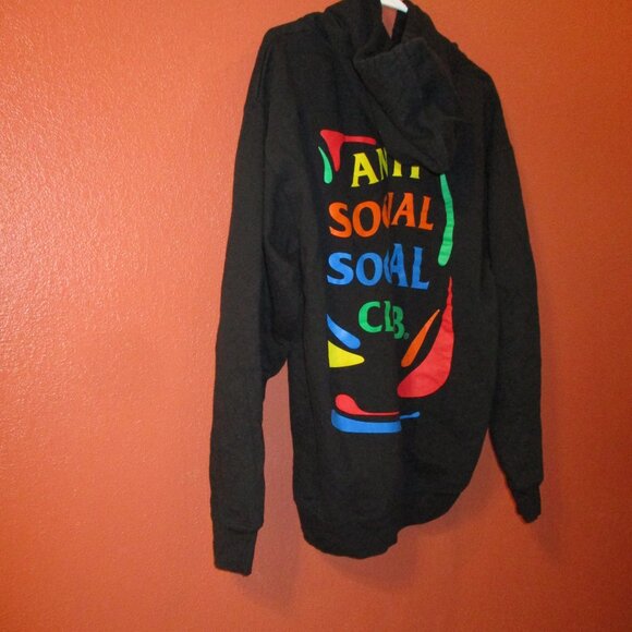 Anti Social Social Club Men Large Black Red Green Yellow Graphic Pullover Hoodie - Picture 9 of 11